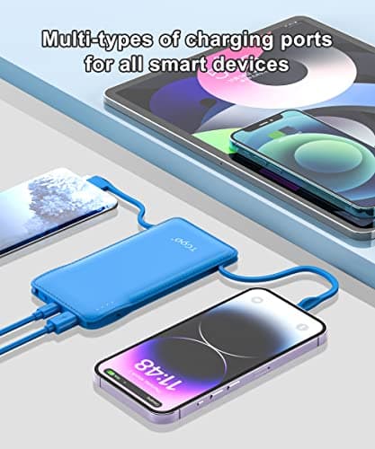 TG90° 10000mah Power Bank Portable Charger with Built-in Cables(No AC Plug), Portable Phone Charger Battery Backup Compatible with iPhone 17 16 15 14 13 12 and Android Phones 2