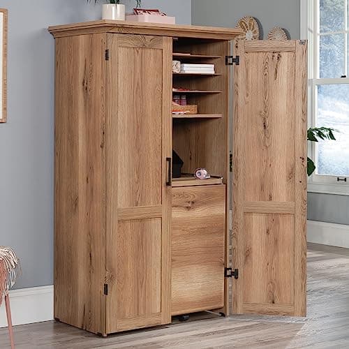 Sauder Miscellaneous Storage Craft & Sewing Armoire, Timber Oak Finish 8