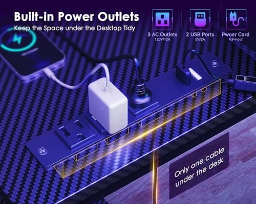 ODK 48 Inch Gaming Desk with USB Charging Ports and LED Lights, Reversible L Shaped Computer Desk with Storage Shelves & Monitor Stand, Corner Gamer Desk Table with Power Outlets, Black 6