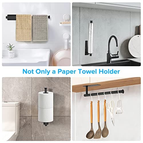 UREZORGEAR 2nd Gen Paper Towel Holder Under Cabinet No Drilling, [More Sturdy] Self Adhesive or Drilling Paper Towel Holder Wall Mount for Kitchen,RV [Fit Mega Paper Towel Roll] SUS304 Stainless Steel 7