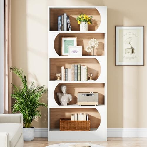 Tribesigns 6 Tier Bookshelf, 71-Inch Tall Bookcase with Arched Frame, 32 Inch Wide Shelving Unit, Modern Book Shelf for Home Office, Bedroom, Living Room, White (1-Piece)