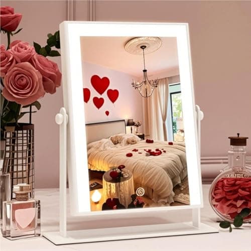 ROLOVE 9"x11" Small Vanity Mirror with Lights, Lighted Makeup Mirror with Light, Portable Tabletop Cosmetic Make Up Mirror, Smart Touch Control, Dual Power Supply, 360°Rotation
