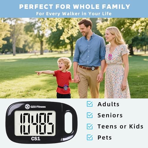 OZO Fitness Clip-on 3D Pedometer for Walking Steps Counter with Lanyard, Simple Exercise Tracker for Women and Seniors with Large Accurate Digital Display, Portable Minimalist Sports Monitor, Black 7