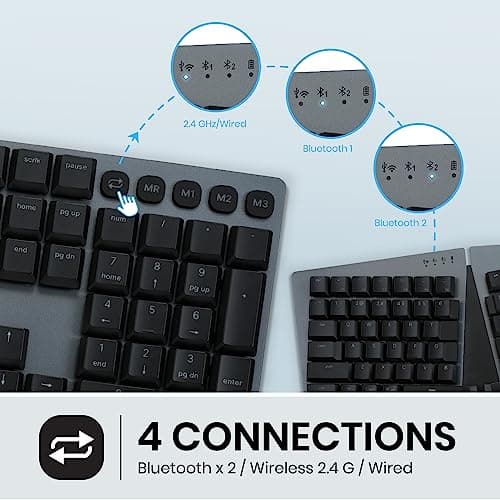 Perixx PERIBOARD-835BL Wireless Ergonomic Mechanical Keyboard - RGB Backlit - Low-Profile Blue Clicky Switches - Multi-Device Connection - Compatible with Windows and Mac OS X - US English 5