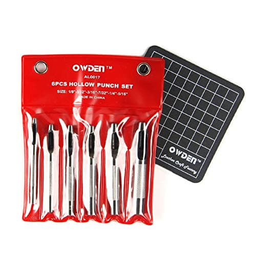 OWDEN 6 Pieces Hollow Hole Punch Set (1/8" - 5/16"),Leather Punch Tools, with A Free Cutting MAT 7