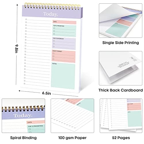 Taja To Do List Notepad - To Do List Notebook for Work with 52 Sheets, 9.8" x 6.5", Undated Daily Planner Perfect for Daily Tasks and Goal Setting, Notepad Suitable for Office, Home & School - Violet Dream 6