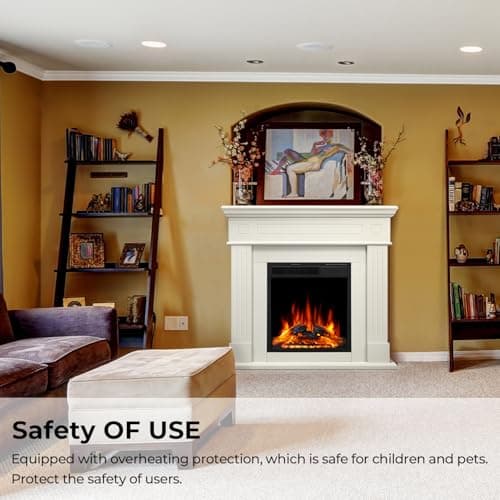 43” Electric Fireplace Mantel Freestanding Electric Fireplace, Remote Control, Adjustable Led Flame, 750W/1500w Cream 6
