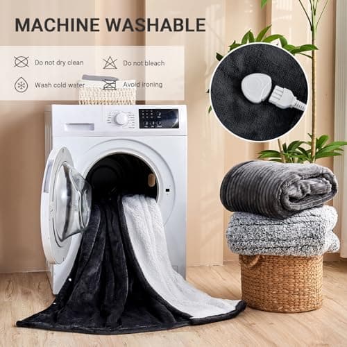 Electric Blanket Heated Throw, Soft Flannel 50"x60" Heating Blanket with 8 Hours Auto Off 10 Fast Heating Levels Machine Washable Sherpa Heated Blanket with Overheating Protection 6