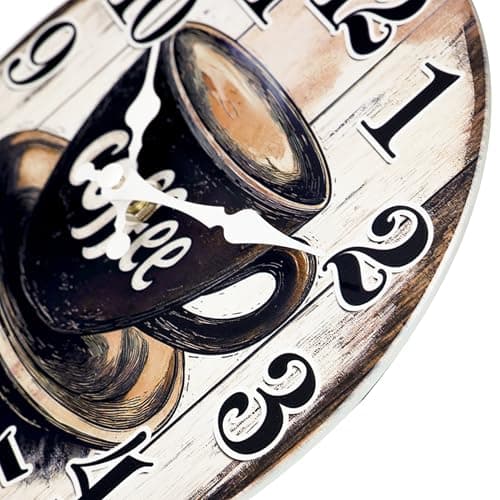 Horizent Kitchen Wall Clock,Vintage Glass Coffee Sign Decor Wall Clocks Battery Operated-8 Inch 5