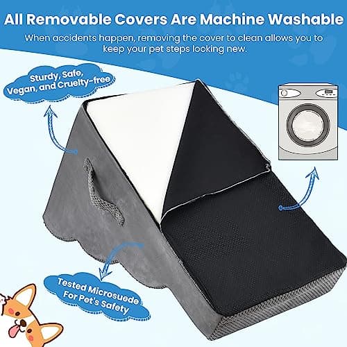 PAWSCRAT Dog Stairs 4 Steps, 19.6 inch High Pet Stairs, 30D Foam Dog Dtairs & Steps Curved Steps and Small Step Angle Protect Your Pet's Joints, Dog Steps for Small Dog, Dog Stairs to Bed, Gray 5