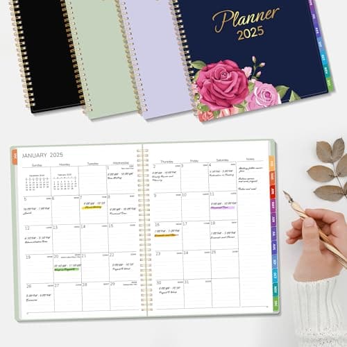 GNL 2025 Planner, Weekly ＆ Monthly Planner 2025, JAN. 2025 – DEC. 2025, 8.5" x 11" Monthly Agenda Planner with Tabs, Waterproof PVC Cover, Spiral Binding, Double-sided Pocket, Bookmark, Sage Green 6