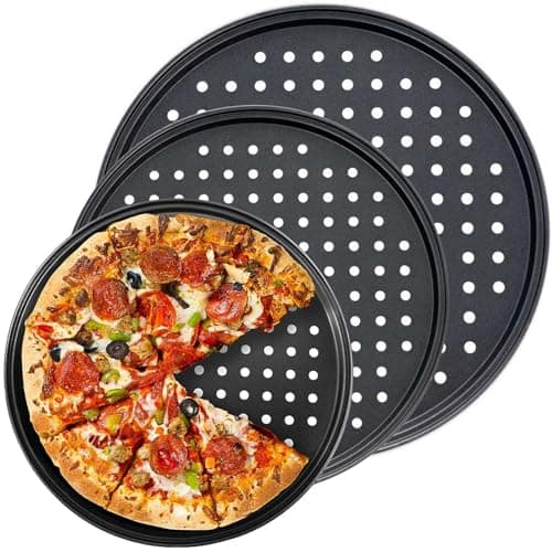 Handook Pizza Pan Set, Carbon Steel Pizza Pan with Holes, for Oven Baking Supplies & Home, Kitchen, Restaurant（9 Inch &10 Inch &12 Inch）