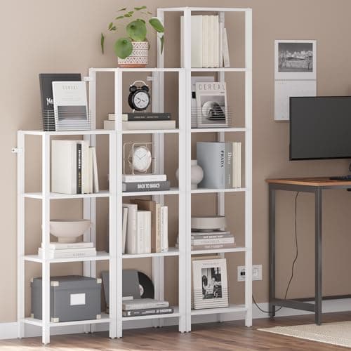 TUTOTAK Bookshelf, 6-Tier Tall Book Shelf, Narrow Bookcase for Small Space, DIY Stackable Bookshelf, for Living Room, Office, Study, Entryway, Industrial, White BS01BW006 6