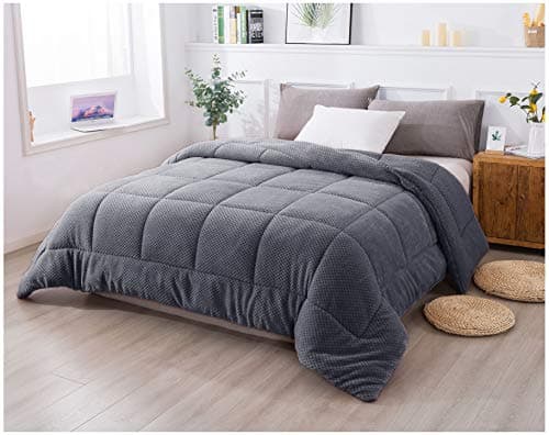 KASENTEX Super Ultra Soft Luxury Plush Sherpa Comforter, Cozy Reversible Fleece - Goose Down Alternative Fill, Machine Washable Bedding, Excalibur Grey, Twin/Twin XL Size