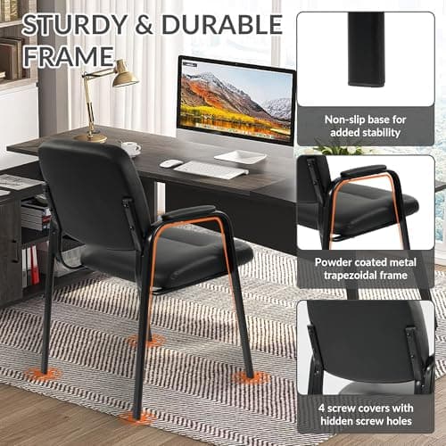 Elevon Waiting Room Chairs No Wheels Set of 1, Leather Stationary Office Reception Guest Chair with Padded Arms for Elderly Desk Conference Room Lobby Table Side Salon 6