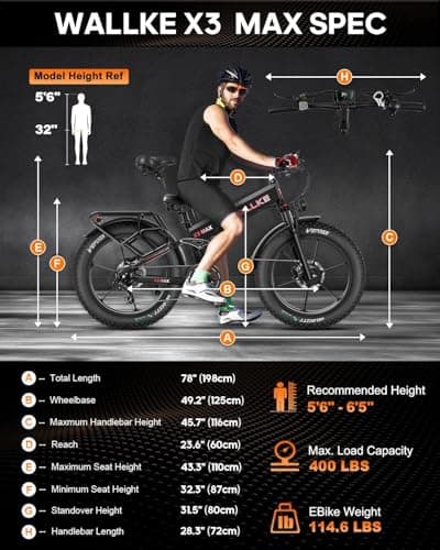 W Wallke 2800W Dual Motor Folding Mountain Electric Bike, Battery 48V 22Ah Long Range e-Bike, 26" Fat Tire All Terrain 32-35MPH Fast Adult Ebike, Full Suspension e-Bicycle, UL2849 Certificate 9