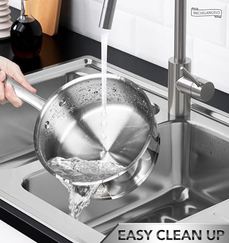 MICHELANGELO Stainless Steel Saucepan Set with Stainless Lids, Tri-Ply Bottom Sauce Pan with Lid, Sauce Pot Set 1QT & 2QT, Nonstick Saucepan, Dishwasher Safe 5