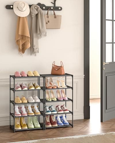 Autonomier 5-Tier Small Shoe Rack, Narrow Space-Saving Organizer for Small Spaces, Non-Woven Fabric Lightweight Shoe Shelves, for Closet Floor, Front Door, Entryway, Kids/Toddler/Adults, Black 5