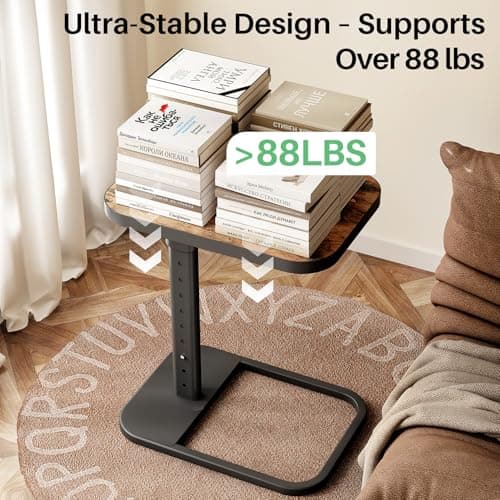 Kitstorack TV Tray Table, Adjustable Height & Flip-Top & Rounded Metal Corners, Snack Table for Couch, Sofa, Bed, Chair, Living Room, C Shaped End Side Table for Eating, Dinner or Laptop, Small Spaces 8
