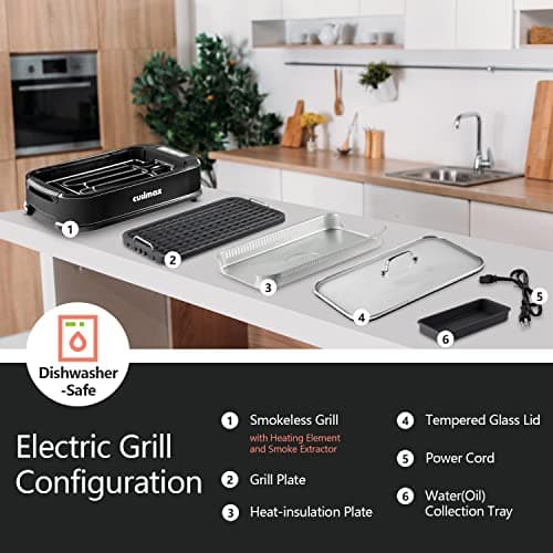 Smokeless Grill Indoor, CUSIMAX Electric Grill, 1500W Portable Korean BBQ Grill with LED Smart Display & Tempered Glass Lid, Non-stick Removable Plate, Dishwasher Safe, Black 8