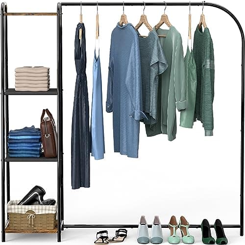Simple Houseware Heavy Duty Clothing Garment Rack with 4 Shelves, Portable Closet Organizer for Hanging Clothes, Black 7