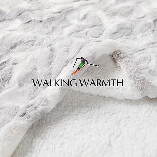 SNUGSUN Heated Throw Blanket Faux Fur & Sherpa, Safe Electric Blanket ETL & FCC Certified, Soft Warm 6 Heating Levels & 4 Hours Auto-Off, Machine Washable, 50"x60" Light Grey & White Pattern 7