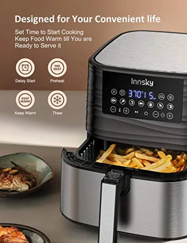 Innsky Air Fryer XL 5.8 QT, 【2022 Upgraded】 11 in 1 Oilless Air Fryers Oven, Easy One Touch Screen with Preheat & Delay Start, ETL Listed, Airfryer 1700W for Air Fry, Roast, Bake, Grill, Recipe Book 5