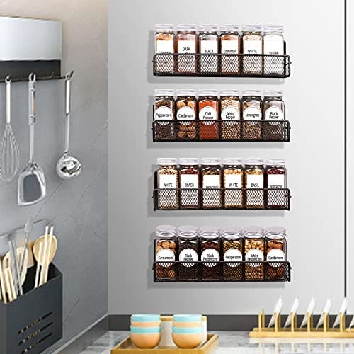 Churboro Magnetic Spice Rack for Refrigerator with Spice Jars- Includes 24 Pcs 4 OZ Seasoning Containers with Labels, 4 Space-Saving Magnetic Shelf for fridge- Perfect for Small Kitchens, Apartments 6