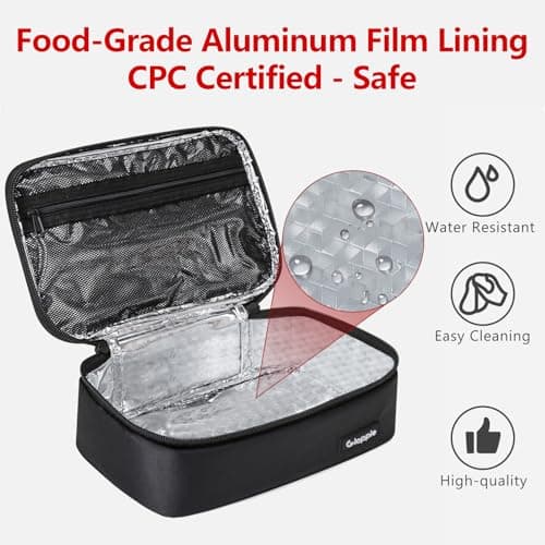 Gloppie Small Lunch Bag for Adults & Kids - Compact Insulated Lunch Box, Durable & Food-Grade Lining | Portable Cooler for Work, School, Travel (Black) 5