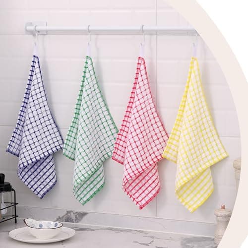 Kitinjoy Cotton 8 Pack Terry Kitchen Dish Cloths, 12 x 12 Inches Super Soft and Absorbent Dish Rags, Quick Drying Dish Towels for Washing Dishes, Mixed Color 8