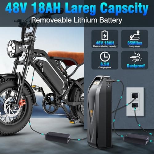Furider Electric Bike for Adults, 1200W Peak Power Ebike, 28MPH, 48V 18Ah Removable Battery, 35-Mile Range, 500LBS Load, 16'' Fat Tire Electric Dirt Bikes, Electric Mountain Bicycles for All-Terrain 5