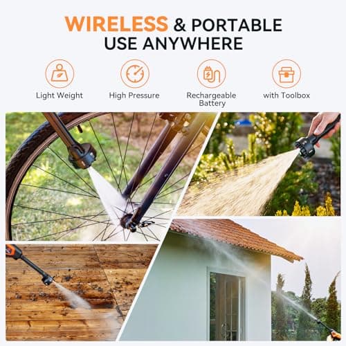 Cordless Pressure Washer, 1080 PSI 2.5 GPM Brushless Portable Pressure Washer with 6 in 1 Nozzles, 4.0Ah Rechargeable Battery, Power Washer for Cars, Fences, Driveways, Home, Patios 7