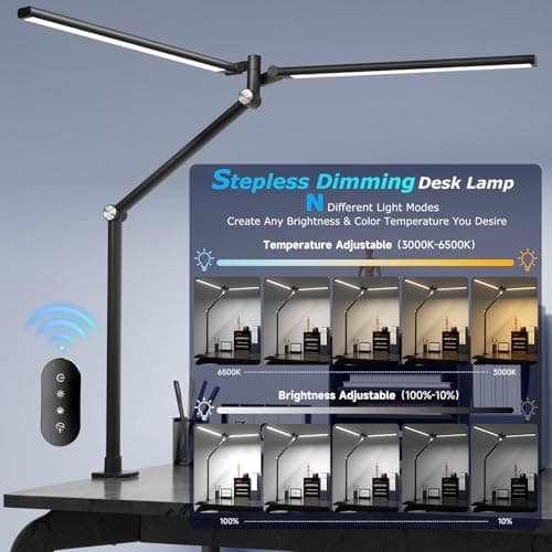JELIMOV LED Desk Lamp for Home Office, Eye Caring Architect Desk Light with Remote, Dual Screen Computer Monitor Light with Stepless Dimming, Stepless Color Temp, Memory Function for Study, Dark Black 2
