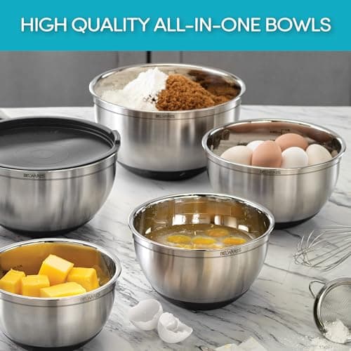 Belwares Mixing Bowls with Airtight Lids - 8PCS Stainless Steel Nesting Mixing Bowls Set Non-Slip with 3 Grater Attachments, Kitchen Bowls, Sizes 5, 4, 3.5, 2, 1.5QT for Baking & Food Prep (Black) 4