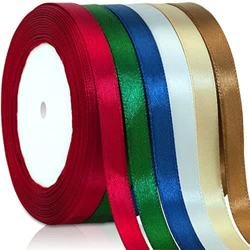 JACK CHLOE 150 Yards Christmas Ribbon for Gift Wrapping, 3/8" Wide Holiday Satin Ribbon for Crafts, Fabric Christmas Wrapping Ribbon for Gift Decorating Ornaments Wreath Present DIY Project
