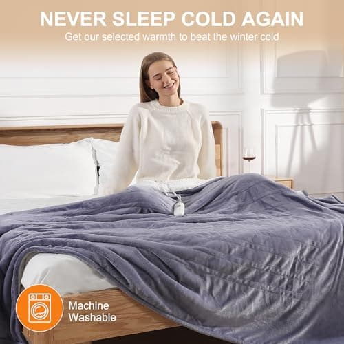 Heating Blankets Heated Throw 50''X60'' - Purple Heated Blanket Flannel Sherpa Double Sided Electric Blanket with 5 Heat Settings & 4 Hours Auto-Off, Small Electric Throw for Grandma Gifts(Lavender) 8