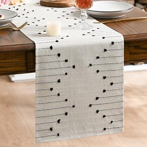 Artoid Mode Black Boho Table Runner for Farmhouse Rustic，Seasonal Holiday Macrame Burlap Kitchen Dining Table Decoration for Home Party Decor 12x72 Inch