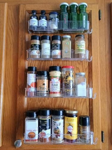 Nieifi Spice Rack Wall Mount, 4 Pack, Clear, Screw or Adhesive Installation, Spice Rack Organizer for Your Kitchen Cabinet or Pantry Door 9