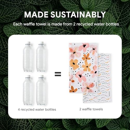 RECYCO Waffle Kitchen Towel Set of 2 - Quick Dry Microfiber Sustainable Dish Towels - Ultra Absorbent Reusable Cleaning Tea Towels - Lightweight Hand Towels,16”x 28”, Blossom Breeze 5