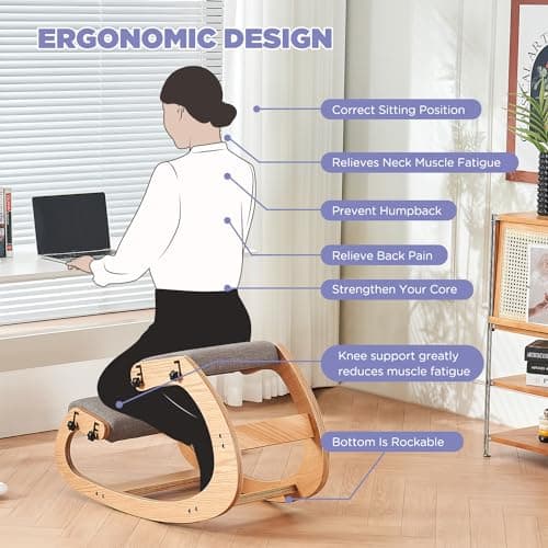 MoomJiee Ergonomic Kneeling Chair,Adjustable Rocking Knee Chair for Home Office,Wooden Office Chair for Back Pain Relief, Grey 7
