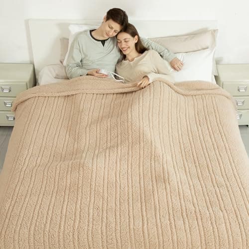 LUZARTA Electric Blanket King Size Single Control - 100"X90" Soft Double Sided Sherpa Heated Blanket with 6 Heating Levels & 10 hrs Timer Settings, Washable & ETL Certified for Bed, Beige