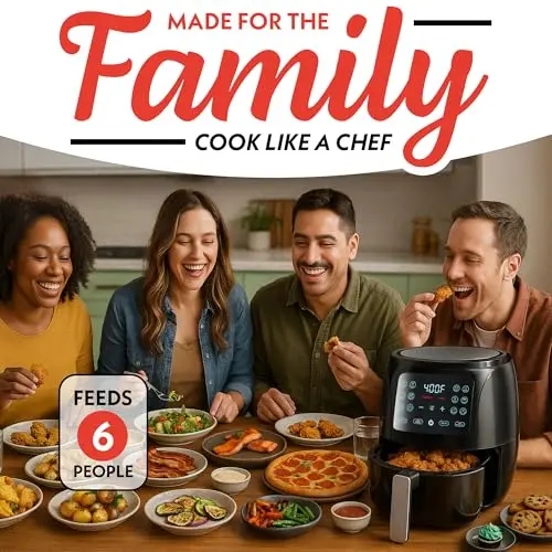 Gourmia Air Fryer - 6 Qt Large Capacity, FryForce 360º, Digital Display with 12 Presets, Roast, Bake, Broil, Dehydrate, Dishwasher Safe Accessories, Black 8