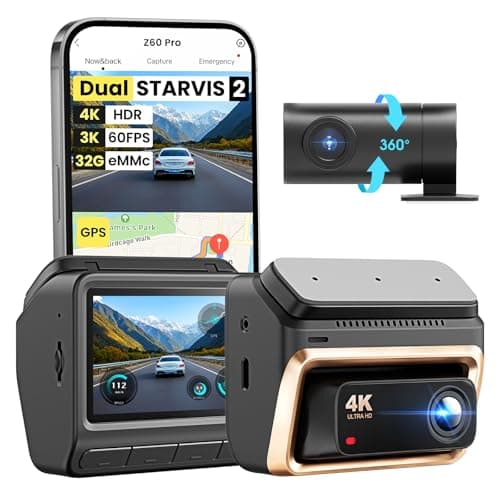 DDPAI 4K Dash Cam Front and Rear, Dual STARVIS 2 IMX678 IMX662 Dashcam,4K+1080P HDR Car Camera With Bulit-in 32G eMMC, 3K/60FPS,4G LTE Support,5G WiFi GPS, 3" IPS,Night Vision,24H Parking Mode,Z60 Pro