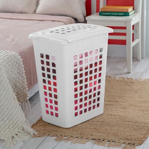 Sterilite 4-Pack LiftTop, Laundry Hamper for Clothes, Tall and Rectangular Plastic Basket with Lid, White - Large and Portable Storage Bin for Clothing and Towels - Ideal for Bathroom and Bedroom 5