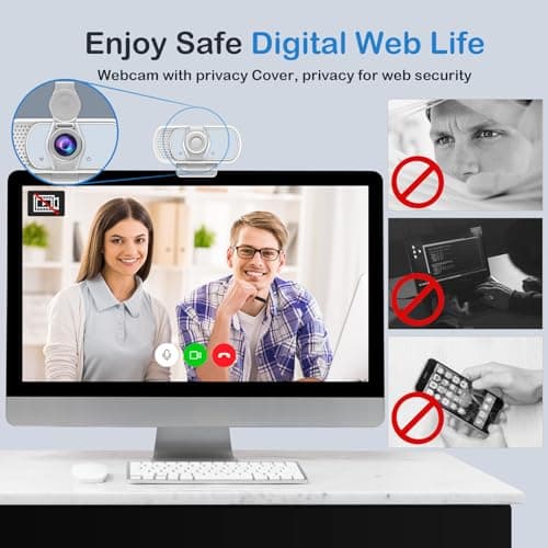 1080p White Webcam with Microphone, USB Web Camera 110-Degree View Angle Computer Camera,Webcam Tripod/Privacy Cover/USB C Adapter Include,Plug and Play Web Cam for Video Conferencing Streaming 6