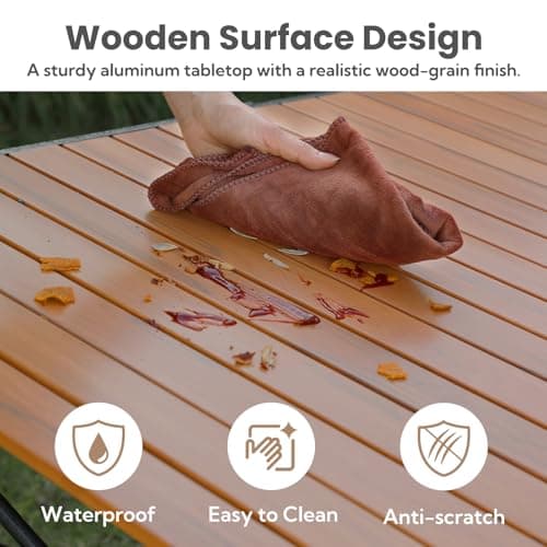 Join Nature 46.4" Large Folding Camping Table for 2-6 People - Heavy Duty Camp Table Foldable with Aluminum Roll-Up Top & Carry Bag - 220lbs Capacity, Portable for BBQ, Tailgating, Backyard (Natural) 7