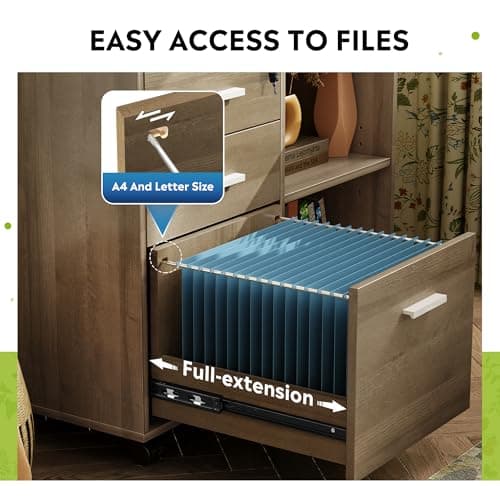 DEVAISE 3-Drawer Wood File Cabinet with Lock, Mobile Lateral Filing Cabinet, Printer Stand with Open Storage Shelves for Home Office, Gray Oak 5