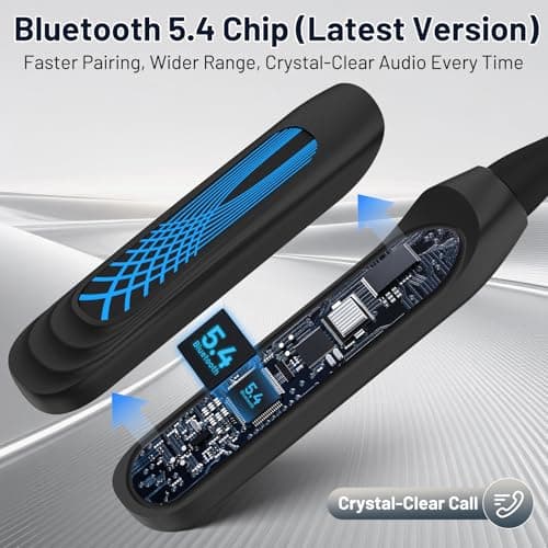 Podity Neckband Bluetooth Headphones, 1000H Extra Battery Life with Display Magnetic Earphones,Wireless Stereo Earbuds with Microphone, Waterproof in-Ear Headset for Sports/Workout/Office (Black) 5