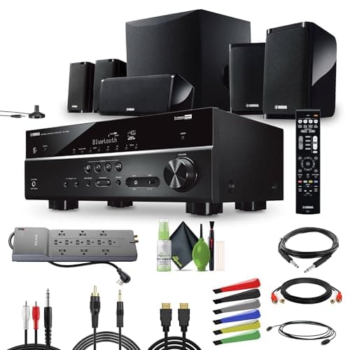 Yamaha Audio YHT-4950U 4K Ultra HD 5.1-Channel Home Theater System with AV Receiver, 8" 50W RMS Powered Subwoofer Speakers True Surround Sound and Bluetooth Streaming Bundle with Accessories