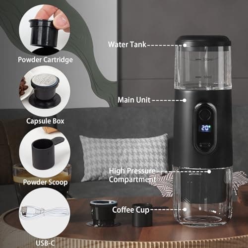 Portable Espresso Machine,15 Bar Mini Coffee Maker, Suitable for Capsules and Ground Coffee, Type-C&USB, Travel, RV, Hiking, Office 5